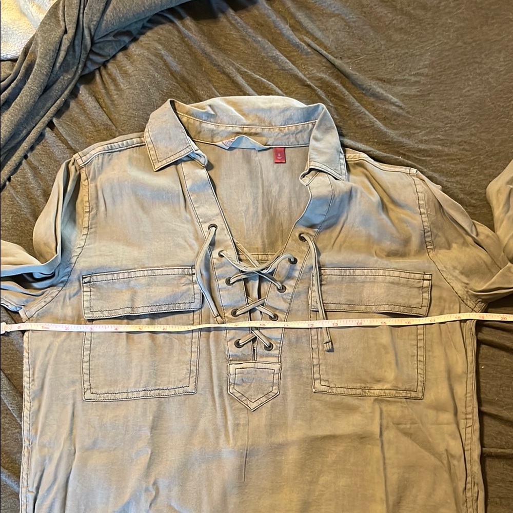 Green Lace-Up Shirt with Pockets